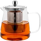 Honneeo Borosilicate Teapot 750ml with Stainless Steel Infuser and Strainer for Stove, Loose Leaf Tea, Herbs and Fruits
