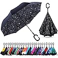 CICILIAYA Double Layer Folding Inverted Umbrella, Self Stand Upside-down Rain Protection Car Reverse Umbrellas with C-shaped Handle Big Straight Umbrella
