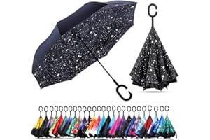 CICILIAYA Parapluie inversé pliable à double couche, support à l'envers, protection contre la pluie, parapluie inversé pour voiture avec poignée en forme de C, grand parapluie droit