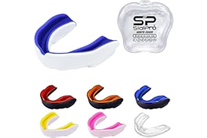 SIALPRO Double Layer Mouthguard Slim Fit, Senior Junior Gum Shield with Case for Boxing, MMA, Rugby, Martial Arts, Judo, Karate, Hockey and All Contact Sports (Junior (<11 Years), White-Blue)