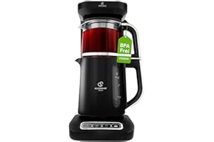‎KARACA Karaca Çaysever Robotea Pro 4-in-1 Automatische Glas-Teemaschine, Wasserkocher & Filterkaffeemaschine, 2500W, Schwarz & Chrom, mit Frischeanzeige & Sprachansagen