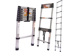 7SEVENJOKERS Scala telescopica allungabile, scale pieghevoli multiuso da 2,6 m per casa, con estensione telescopica portatile, scale a soppalco, in acciaio inox, con piedini in gomma antiscivolo