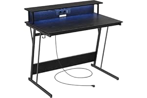 VASAGLE Scrivania da Gaming con Luci LED e Prese di Corrente, Scrivania da Computer, Supporto per Monitor, Tavolo per 2 Monitor, Ufficio, Camera da Letto, 60 x 100 x 76 cm, Nero Ebano LWD191B56