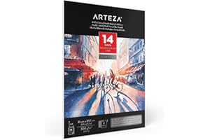 ARTEZA Bloc para acuarelas A4 | 14 hojas | 300gsm | 100% algodón | Papel prensado en frío y sin ácido | Ideal para pintar con acuarela y técnicas mixtas