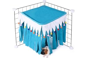 ONEJU Meerschweinchen Versteck, Meerschweinchen Eckversteck, vierseitige Fransen, quadratische Oberseite und waschbare, ideale Verstecke für kleine Haustiere, Keine Metallzäune, Blau