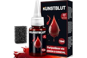 LUNARECLIPSE Fake Blood Halloween Washable 15ml - Halloween Makeup Fake Blood with Stipple Sponge, Realistic Special Effect Make Up Kit for Clothes Cosplay Theater SFX Vampire Zombie