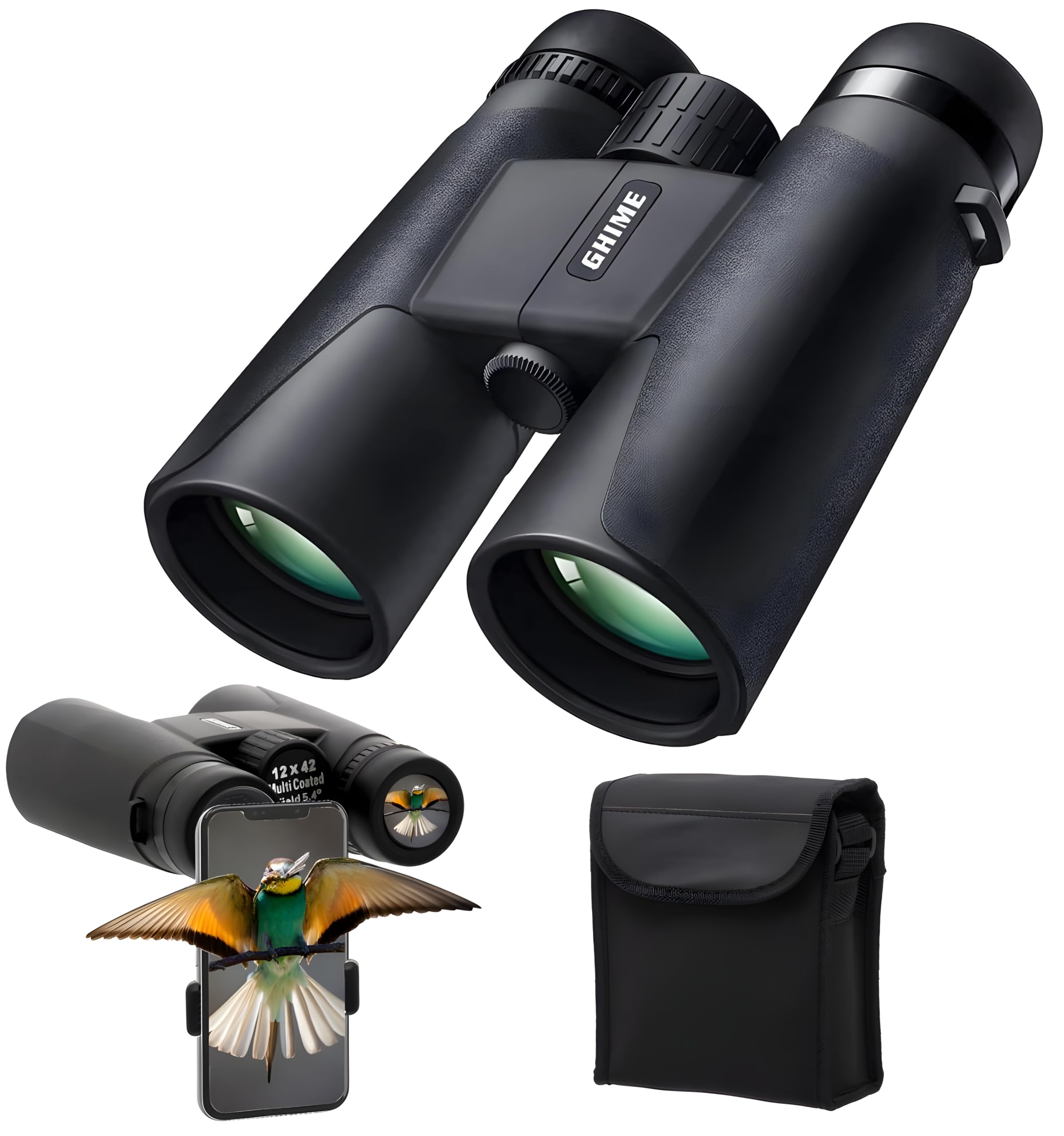 Ghime Binoculars for Long Distance, Ultra HD Binoculars for Bird Watching, Safari, Trekking with Phone Adapter and Storage Bag, 12x42 Zoom, Bright BAK 4 Glass, Range 2000 Meter (6 Months Warranty)