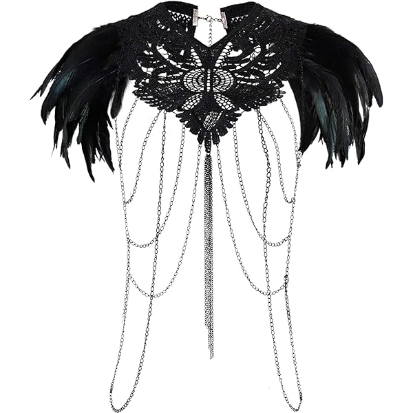 Harnais Plumes Femme - Châle Plume Naturelle, Réglable, Style Gothique/punk - Pour Fête, Halloween, Spectacle