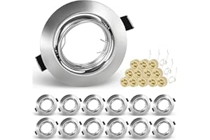 KEJIYILT Juego de 12 focos empotrables GU10 – Foco LED giratorio 230 V, acero inoxidable cepillado, focos redondos de techo, incluye portalámparas para LED GU10 o halógenos (12)