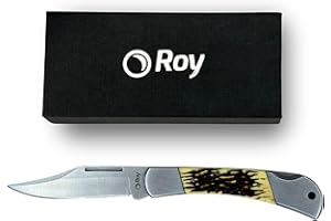 Roy Hunting Knife with Antler Look Handle, Stag Catcher Knife, Traditional Knife for Lederhosen, Folding Knife, Two-Handed Knife, Outdoor Pocket Knife with Gift Box