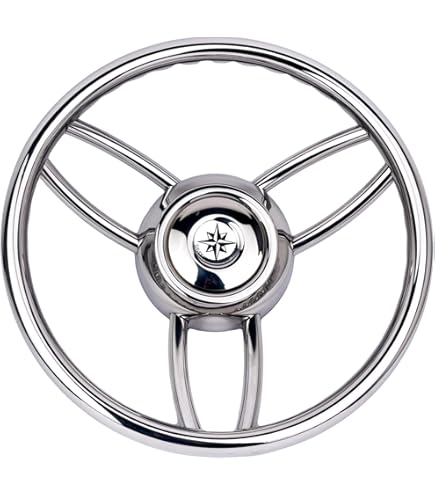 Volante Per Barca Fockety 13.5 Pollici - 3 Razze Acciaio Inox, Manopola 5/8, Accessorio Nautico