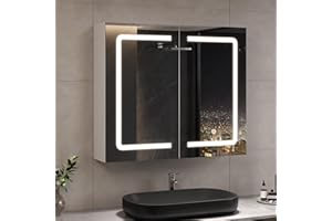 ‎DICTAC DICTAC Badezimmer Spiegelschrank mit Beleuchtung und Steckdose Doppeltür spiegelschrank Bad 70x16x60cm Badschrank mit Spiegel,Hängeschrank,Badspiegel,3 Farbtemperatur dimmbare,Weiß