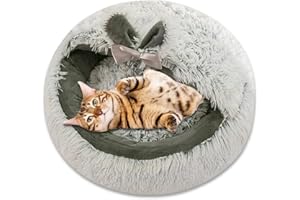 Galatée Lit De Grotte pour Animaux De Compagnie, Nid De Chat avec Coussin Intérieur Lavable Amovible, Câlin De Lit De Beignet en Peluche Douce, Lit De Chaton Lavable Et Moelleux（XL, Lapin Gris