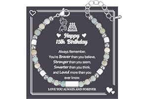 DOA 8th 9th 10th 11th 12th 13th 14th 15th 16th Birthday Gift Natural Stone Bracelet Adjustable Elastic Bracelet Birthday Present for Sister Daughter Granddaughter Friend Niece with Message Card & Box