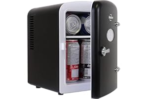 Koolatron Retro Mini Fridge For Bedrooms 4L Small 6 Can Table Top 12V Portable Cooler Refrigerator Quiet Mini Fridges For Skincare Food Drinks Kids Home Car & Travel Black