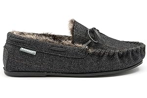 Dunlop Mens Moccasin Slippers Faux Fur Lined Comfy Memory Foam Sizes 7-12