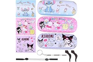 DIKLEY Niedliche Cartoon-Hartschalen-Brillenetui, Aufbewahrungsbox mit Brillentuch, Brillenband für Mädchen, Teenager