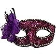Wanna Party Pink Sequin Masquerade Mask with flower for Women for Masquerade Party, Venetian party,Stage Performances,Eye Mask for Halloween, Birthday, Adult Party,50 shades of Grey party