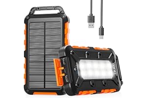WOWMVP Solar Powerbank Outdoor 26800mAh, PD15W Tragbare Solar Ladegerät mit Solarpanel USB C Externer Akku Wasserdichtes mit LED Taschenlampe und 3 Ausgängen für Camping, Smartphones, Tablets(Orange)