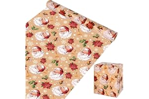 SULOLI 43CM x 10M Papier d'Emballage de Noël，Rouleau de Papier Cadeaux Kraft de Père Noel pour Décoration Noel des Boîtes-Cadeaux (Père Noël Rouge)