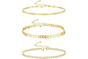 CASSIECA 3Pièces Bracelet de Cheville de Plage Femme en 14K Gold Bracelet Infini Cheville Réglable Chaînes de Cheville Bijoux de Pied Set