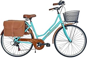 MADICKS Vélo de ville vintage rétro pour femme Pays-Bas Taille 26 avec panier Tiffany - Turquoise avec changement de ville