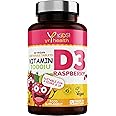 Kids Vitamin D3 1000 iu High Strength - Chewable Raspberry Flavour Vitamin D for Kids 4-12 Years, Vegan Society Registered Tablets not Gummies - 2 Months Supply - Made in The UK by YrHealth