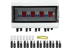 CHENGPI Protezione contro le sovratensioni PV DC, Sezionatore parafulmini PV DC 4 Stringhe 500V 40A, IP65 Scatola di Giunzione Solare Impermeabile per Fotovoltaico (4 in 4 fuori)