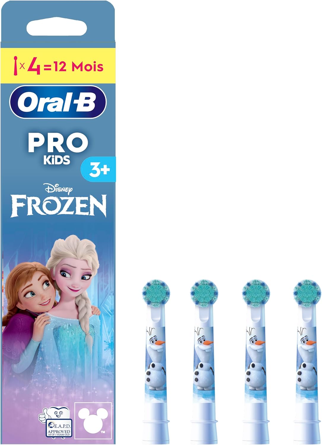 Oral-B Pro Kids Brossettes De Rechange Reine Des Neiges Disney, Embouts Ronds Et Doux Pour Des Gencives Sensibles, Conviennent Aux Brosses Electriques Pour Les Enfants 3 Et Plus, Lot De 4