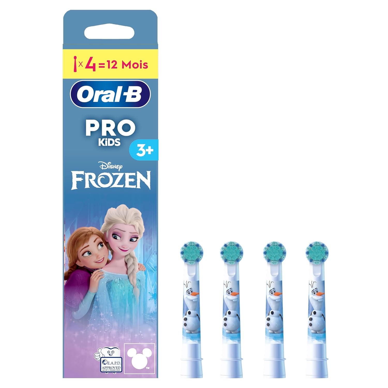 Oral-B Pro Kids Disney Frozen reserveborstels, ronde en zachte opzetstukken voor gevoelig tandvlees, geschikt voor elektrische borstels voor kinderen van 3 en meer, 4 stuks