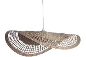 Lussiol - Luminaire Ondine, lustre bohème, naturel - lampe suspendue en rotin tressé naturel - cable plastique blanc, douille E27 - possibilité ampoule LED - 60W maxi, Diam. 60 x H. 10 cm