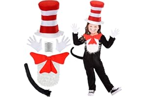iZoeL Cat In The Hat Costume For Boys Girls World Book Day Costumes For Kids 2025 - Cat Character Wbd Fancy Dress Ideas For Childrens Carnival Costume Cat Costume