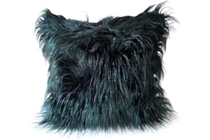cushion mania Luxury Shaggy Faux Fur Covers or Cushions Large Fluffy Decorative Throw Pillows for Sofa and Bed Super Soft Long Hair Plush Cushions (Bottle Green, 17"x17" Filled Cushion)