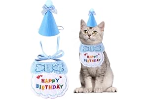 SVALOR Small Dog Cat Birthday Hat Scarf Set,Cute Cat Birthday Hat,Happy Birthday Decorations,Pet Birthday Set Party Supplies (Blue)