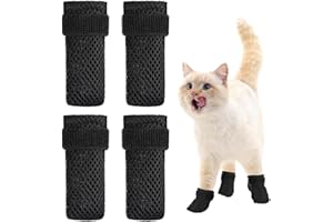 WeddHuis 4 Pezzi Guanti AntiGraffio per Gatti, Regolabili in Rete, Traspiranti Scarpe da Gatto, Guanto per Gatti, Tagliare Le Unghie, Iniezione, Rete Traspirante