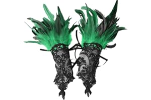 Lufdegim Damen Spitze Feder Fingerlose Handschuhe, Mesh Feder Lange handschuhe für Karneval, Halloween, Hochzeit Kostüm Zubehör