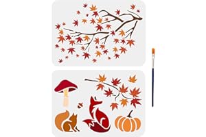 MAYJOYDIY Fall Leaves Stencils, 29.7x21cm, 2-Piece Set with Paint Brush, Autumn Maple Leaf and Pumpkin Design for Painting on Wood, Floor, Wall DIY Farmhouse Home Decor