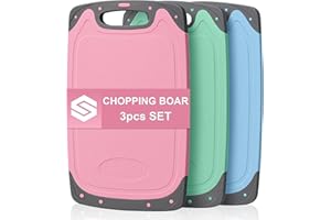 BOCHION Tabla Cortar Cocina 3 Pcs, Antideslizante Tabla de Cortar Cocina Grande, Tablas de Cocina Profesional con Ranura Para el Jugo y Prensa de Ajos, Tabla de Corte Reutilizables para Fruta, Carne, Verdura