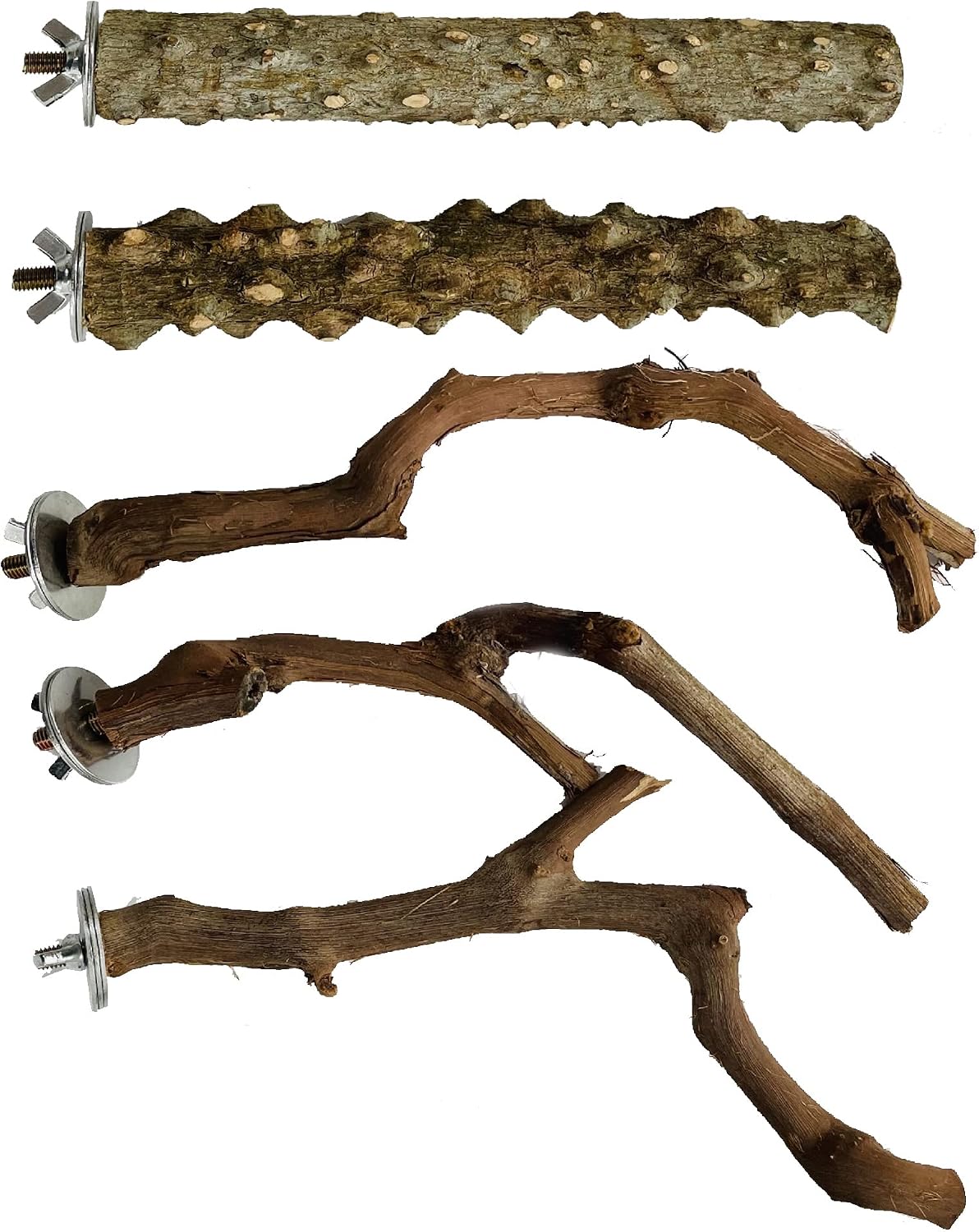 Allazone 5 Soportes de Madera Natural para Pájaros, Perchas para Cacatúas, Periquitos y Pinzones