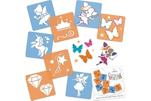 NAKLEO Stencil di Pittura per Bambini, 8 Pezzi 15x15cm Fate Fiaba, Modelli Plastica e Riutilizzabili di Disegno Creativo, Sagome DIY Decorazione Arte e Artigianato, Carta Muro Legno Tessuto