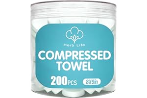HERB LIFE 200 Pcs Mini Compressed Towels, Disposable Face Compressed Towel, Compressed Hand Wipe, Camping Towel, Portable Compressed Coin Tissue for Travel/Home/Outdoor Activities（8X8.5in）