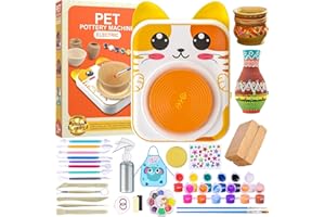 Roaxkois Juego de alfarería para niños, rueda de alfarero, juego de alfarería para el hogar con arcilla de secado al aire, pegatinas de diamantes, juego creativo para niños, ideas de regalo, regalo