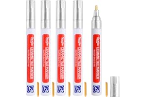 PEAKTOP Grout Pen Stylo de réparation de joints étanche pour carrelage 5 joints avec pointe de rechange, séchage rapide, stylo pour joints, carrelage, mur, sol, cuisine et salle de bain – Argenté