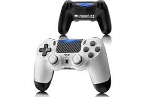 RUIZHI 1 Pezzi Controller Wireless per PS4 - Controller Playstation 4 compatibile con Pro/Slim/PC, Gamepad Joystick con Pulsante Turbo/Return/Doppia Vibrazione/6 Assi Giroscopio/Touch Panel, Bianco