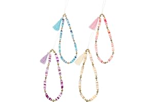 FIADA 4 Cordones de Teléfono con Cuentas Correa de Móvil de Cuentas de Arcilla Polimérica Acrílica Pulsera de Cadena de Móvil Colorida Correa Decorativa Anti Perdido Llaveros con Borlas