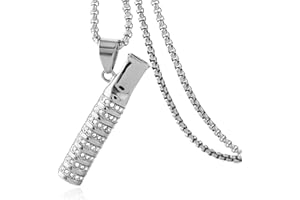 HZMAN Mens 18k Gold Plated Iced Out Cigarette Holder Stainless Steel CZ Pendant Hip Hop Necklace (Silver)