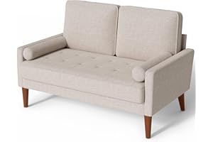 Vesgantti Linen Sofa With Spring Cushion - Small 2 Seater for Living Room, Bedroom, Office - Comfy Couch With Armrests - Modern Love Seat in Ashbeige