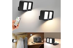 XRR Lámpara de pared LED, 2 Piezas Luz de Pared de Interior con mando a distancia y control táctil rotación de 360° Apliques Inalámbricos led recargable Apliques Para Dormitorio y Pasillos(negro)