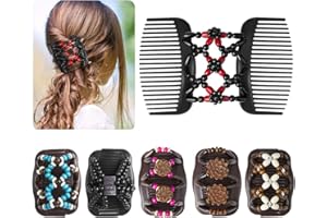 TOMPIG Hair Comb, Elastic, Beads, Hair Clip, Stretchy, 6 Pieces, Pearls, Hair Combs, Magic, Elastic Hair Clips, Comb, Double Clips for Women, Girls, Hair Jewellery (Pack of 6)