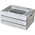 Hodge and Hodge Vintage Wooden Crate Set of 4 Slatted Fruit Boxes with Handles Natural Whitewash Finish